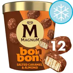 Tesco MAGNUM BON BON SALTED CARAMEL & ALMOND ICE CREAM BITES X12 204ML offer