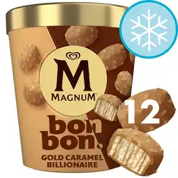 Tesco MAGNUM BON BON GOLD CARAMEL BILLIONAIRE ICE CREAM BITES 12 PACK 204ML offer