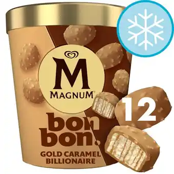 Tesco MAGNUM BON BON GOLD CARAMEL BILLIONAIRE ICE CREAM BITES 12 PACK 204ML offer