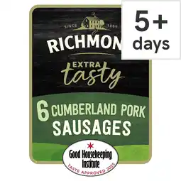 Tesco Richmond Extra Tasty 6 Pork Cumberland Sausages 400g offer