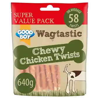 Tesco Good Boy Wagtastic Chewy Chicken Twist 640G offer