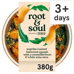 Tesco Root & Soul Paprika roasted butternut squash with a cannellini bean & white wine stew 380g offer
