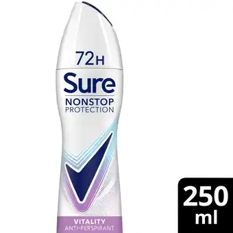 Tesco Sure Nonstop Protection 72H Vitality Anti-perspirant 250ml offer