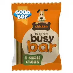 Tesco Good Boy Busy Bar Small Chews Dog Treats - Chicken 4 Pack 108g offer
