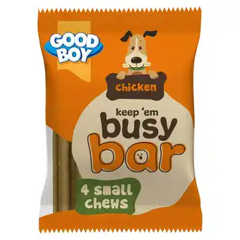 Tesco Good Boy Busy Bar Small Chews Dog Treats - Chicken 4 Pack 108g offer
