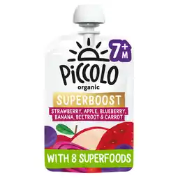 Tesco Piccolo Organic Superboost Strawberry, Apple, Blueberry, Beetroot and Carrot 100g offer