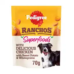 Tesco Pedigree Ranchos Superfoods Dog Food Treat with Chicken 70g offer