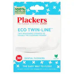 Tesco Plackers 30 Eco Twin-Line Dental Flossers Cool Mint offer