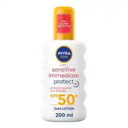 Tesco NIVEA SUN Sensitive Immediate Protect Sun Lotion SPF 50+ 200ml offer
