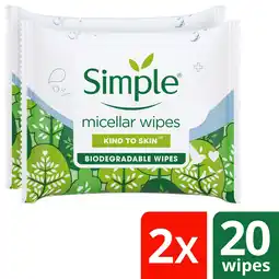 Tesco Simple Micellar Water Boost Wipes Sensitive Skin 40 Pack offer