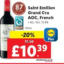 Lidl Saint Emilion Grand Cru AOC, French offer