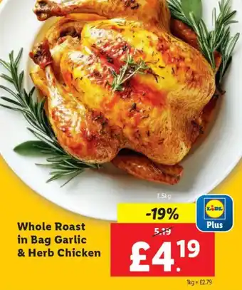 Lidl Whole Roast in Bag Garlic & Herb Chicken offer