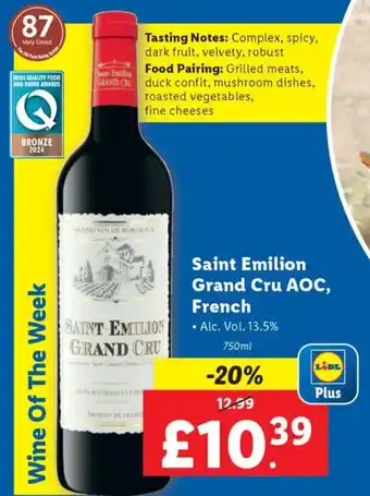Lidl Saint Emilion Grand Cru AOC, French offer