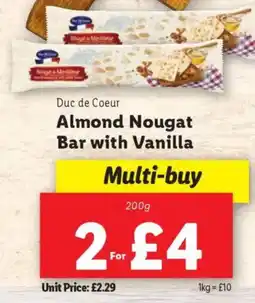 Lidl Duc de Coeur Almond Nougat Bar with Vanilla offer