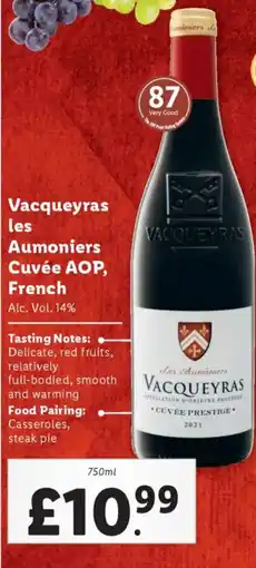 Lidl Vacqueyras les Aumoniers Cuvée AOP, French offer