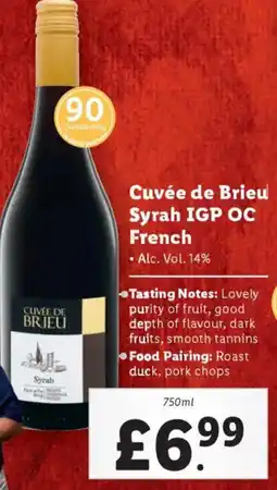 Lidl Cuvée de Brieu Syrah IGP OC French offer