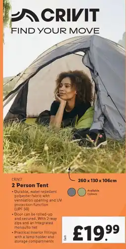 Lidl CRIVIT 2 Person Tent offer