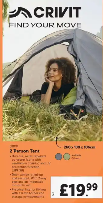 Lidl CRIVIT 2 Person Tent offer