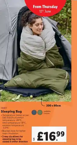 Lidl CRIVIT Sleeping Bag offer