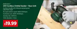 Lidl PARKSIDE 20V Cordless Orbital Sander – Bare Unit offer