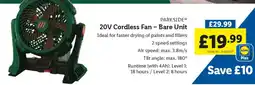 Lidl PARKSIDE 20V Cordless Fan – Bare Unit offer