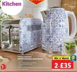 Lidl SILVERCREST Kitchen Tools 2-Slice Toaster/3100W Stainless Steel Kettle offer