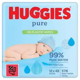 Tesco Huggies Pure 0% Plastic Baby Wipes 12x48 576 Wipes offer