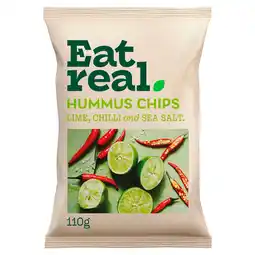 Tesco Eat Real Hummus Chips Chilli, Lime & Sea Salt 110G offer
