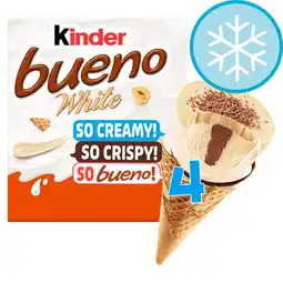 Tesco Kinder Bueno White And Hazelnut Ice Cream Cone 4 X 90Ml offer