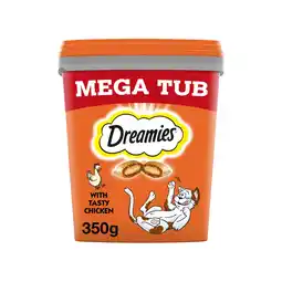 Tesco Dreamies Cat Treat Biscuits with Chicken Bulk Mega Tub 350g offer