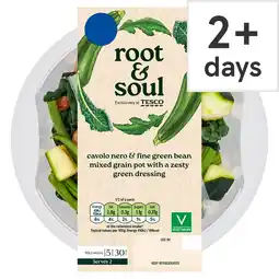 Tesco Root & Soul A mix of tender green vegetables with borlotti beans and grains 280g offer