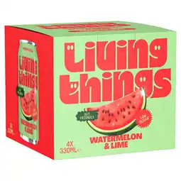 Tesco Living Things Watermelon & Lime Soda 4x 330ml offer