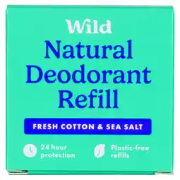 Asda Wild Natural Deodorant Refill Fresh Cotton & Sea Salt 40g offer