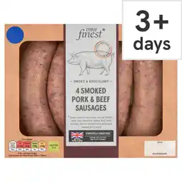 Tesco Tesco Finest 4 Smoked Pork & Beef Sausages 440g offer