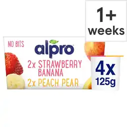 Tesco Alpro Strawberry Banana Peach Pear Soya Dairy Free Yoghurt Alternative 4x125g offer