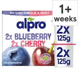 Tesco Alpro Blueberry & Cherry Soya Dairy Free Yoghurt Alternative 4x125g offer