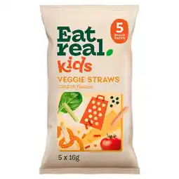 Tesco Eat Real Kids Multipack Cheese Flavour Veggie Straws Tomato Kale & Spinach 5 X 16g offer