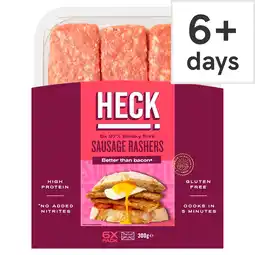 Tesco Heck 6 Smoky Pork Sausage Rashers 300g offer