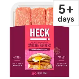 Tesco Heck 6 Smoky Pork Sausage Rashers 300g offer