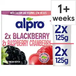 Tesco Alpro Blackberry Raspberry & Cranberry Soya Dairy Free Yoghurt Alternative 4x125g offer