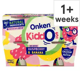 Tesco Onken Kiddos Yoghurt Raspberry & Banana 4x90g offer