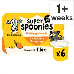 Tesco The Collective Super Spoonies Tummy Goodness Banana & Mango Yoghurt Pots 6x42g offer