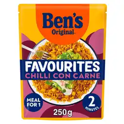 Tesco Bens Original Favourites Chilli con Carne Minced Beef and Vegetable Microwave Meal 250g offer
