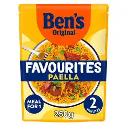 Tesco Bens Original Favourites Paella Chorizo and Vegetable Microwave Rice Meal 250g offer