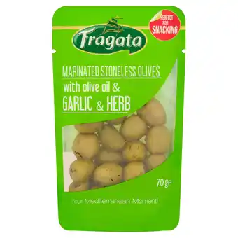 Tesco Fragata Marinated Stoneless Olives with Olive Oil & Garlic & Herbs offer