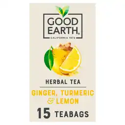 Tesco Good Earth Herbal Tea Lemon, Ginger & Turmeric 15 Tea Bags 42g offer