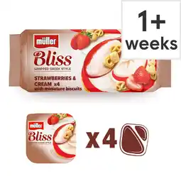 Tesco Muller Bliss Whipped Greek Style Yogurt Strawberries & Cream 4x100g offer