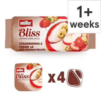 Tesco Muller Bliss Whipped Greek Style Yogurt Strawberries & Cream 4x100g offer