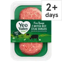 Tesco Yeo Valley Organic 2 British Beef Steak Burgers 260g offer