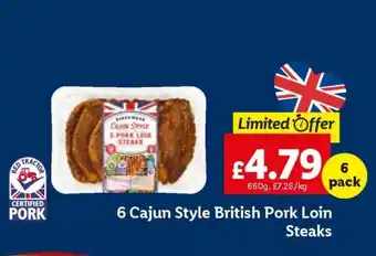 Lidl 6 Cajun Style British Pork Loin Steaks offer